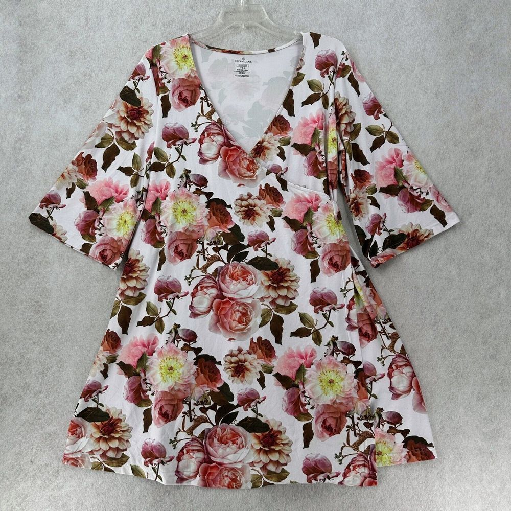 Caden Lane Wrap Dress Womens Med-LG Adjustable Floral Tie Belted‎ V Neck Stretch